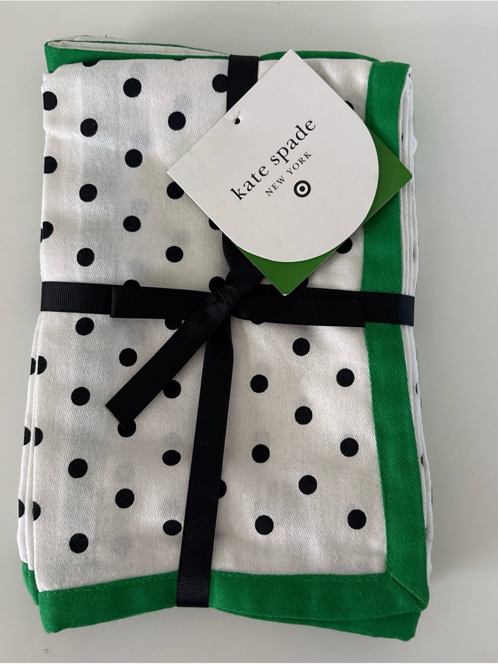 kate spade Green Border Black Polka Dot 18x18 cloth napkins